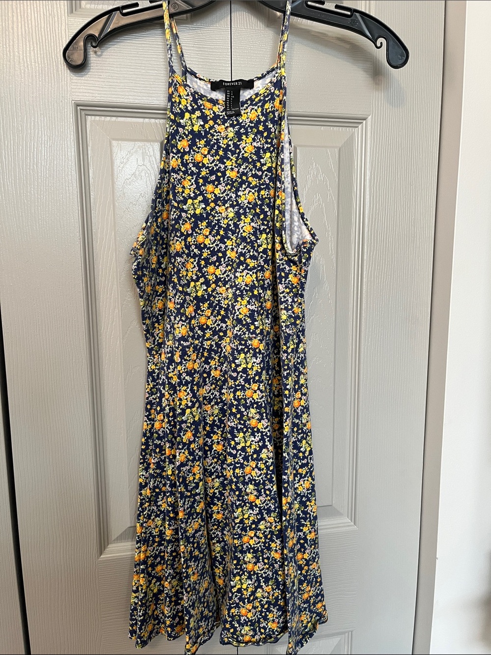 7/$20 Forever 21 Navy Floral Mini Dress with Yellow Blossoms